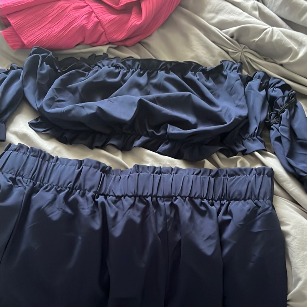 Stylish Navy Off-Shoulder Top and Short set (crop top)